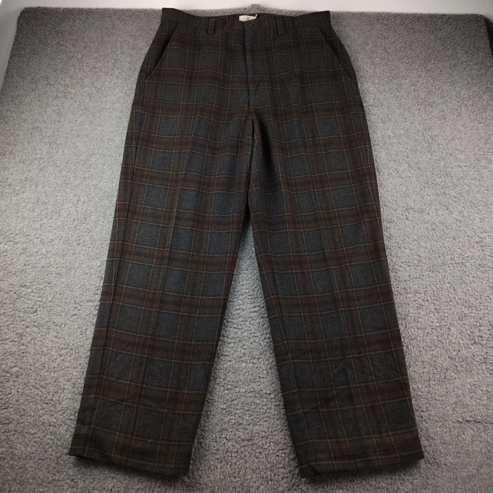 J.Crew Oarsman Wool Blend Pants Mens 35x29 Plaid Brown Charcoal Italian Fabric